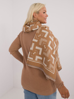 Hurt Camelowo-beżowy szal damski we wzory z wełną