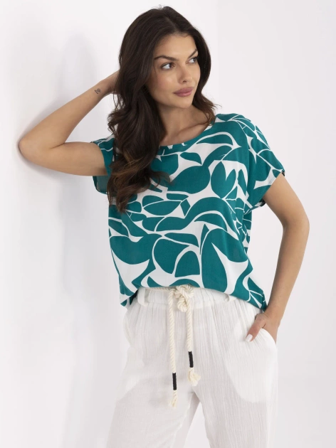 Ciemnozielona bluzka z roślinnym motywem SUBLEVEL