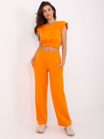 Pomarańczowy komplet basic z szerokimi spodniami RUE PARIS