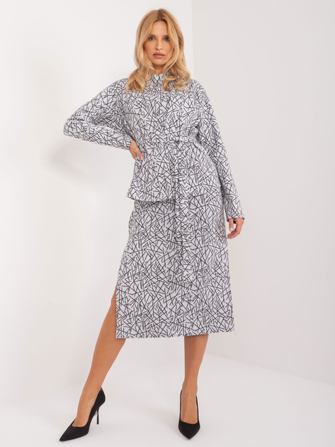 Hurt Jasnoszary komplet elegancki z marynarką z paskiem