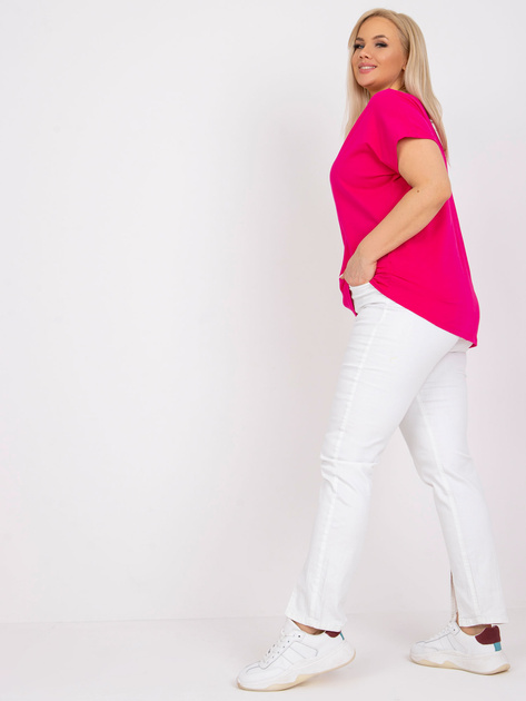 Fuksjowy t-shirt plus size z dekoltem V Cassie