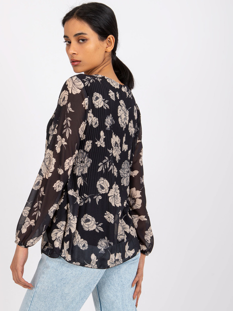 Czarno-beżowa plisowana bluzka Liana