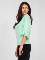 Pastelowy miętowy sweter z rozkloszowanym rękawem