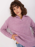 Großhandel Jasvioletter Strickpullover mit Zopfmuster.