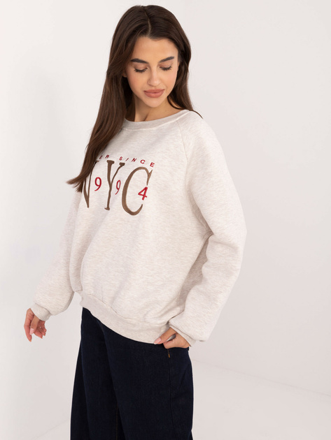 Hurt Jasnobeżowa melanżowa bluza bez kaptura z napisem