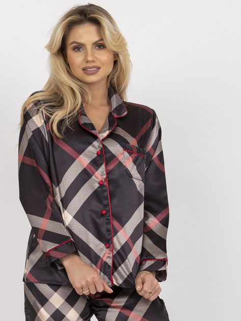 Czarna piżama ze sztucznej satyny ze spodniami