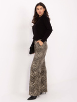 Beżowo-czarne panterkowe spodnie z ekoskóry 