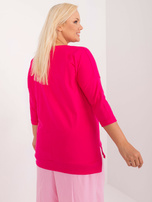 Hurt Fuksjowa damska bluzka plus size z nadrukiem i dżetami