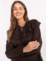 Brązowa damska bluzka z wiązanym dekoltem