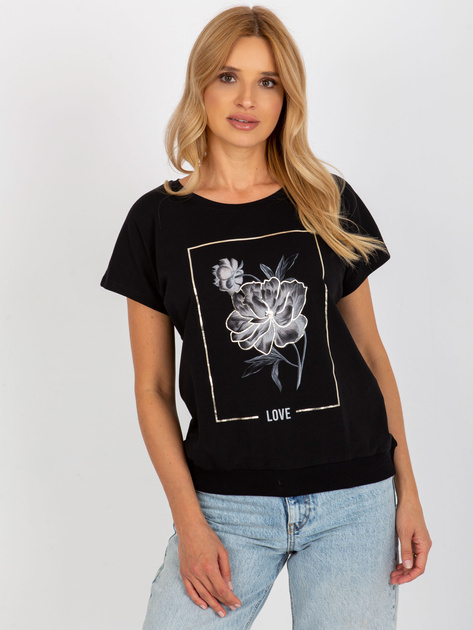 Hurt Czarna bluzka z nadrukiem i napisem RUE PARIS