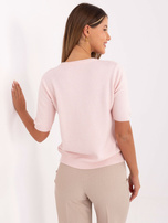 Jasnoróżowy damski sweter z krótkim rękawem