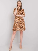 Brązowa sukienka we wzory z paskiem Sassari