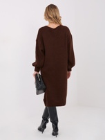 Ciemnobrązowa dzianinowa sukienka z dekoltem V
