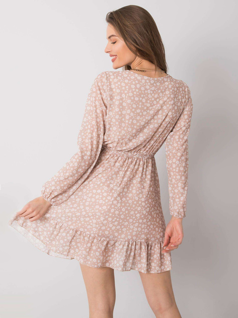 Beżowa sukienka z falbaną Eunika OCH BELLA