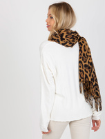 Hurtownia Camelowo-czarny szal damski w zwierzęcy wzór 