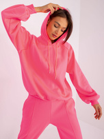 Fluo różowy damski komplet dresowy z kapturem Liana