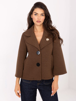 Brązowy jednorzędowy płaszcz damski RUE PARIS