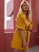 Żółta koszulowa sukienka na co dzień ze skóry ekologicznej 