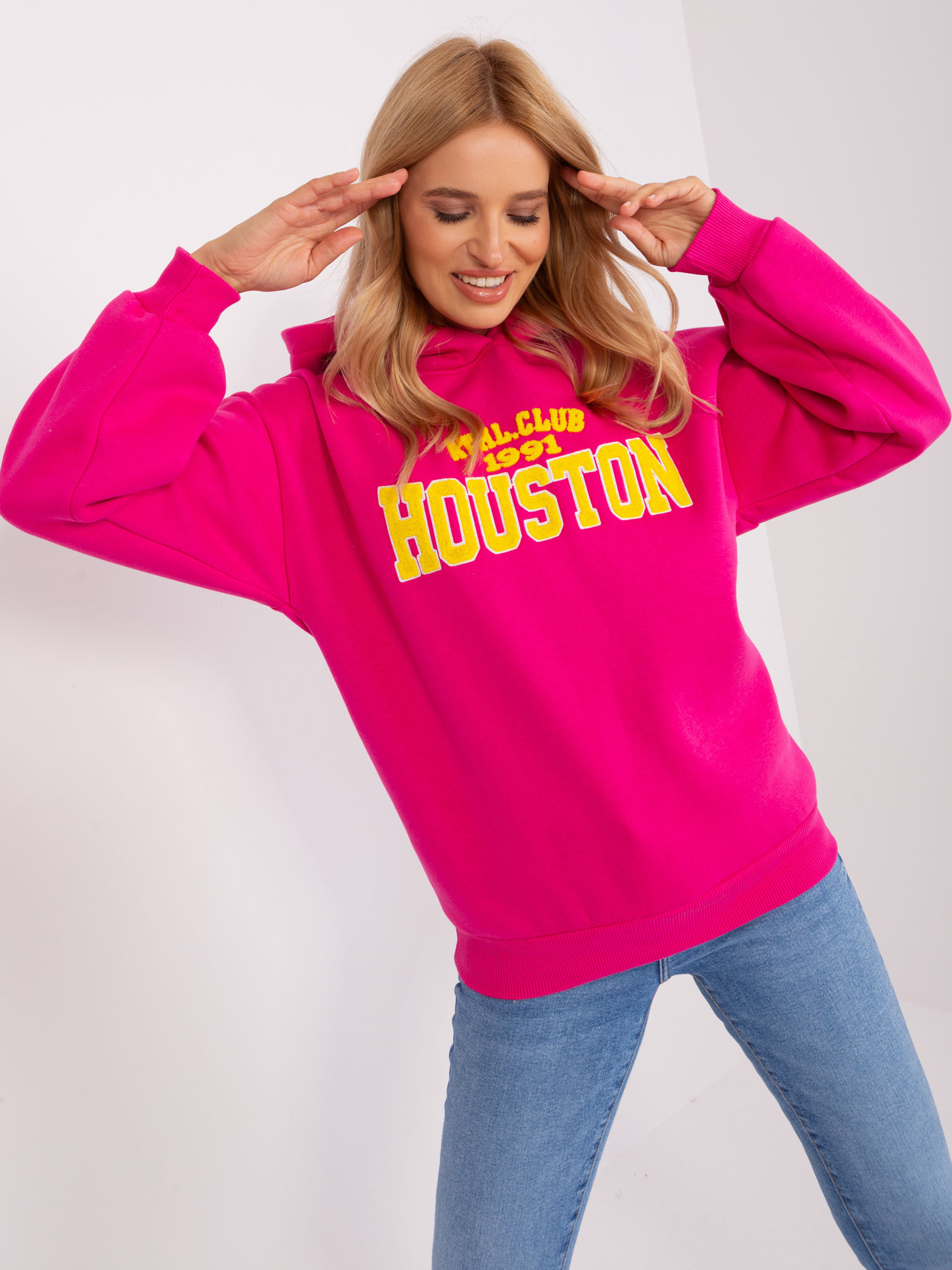Hurt Fuchsia women's hoodie with a print.