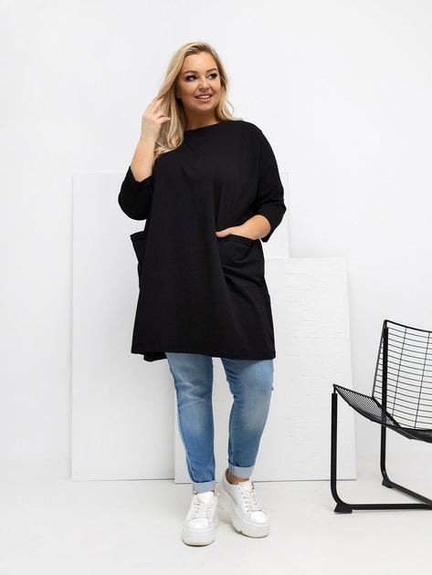 Czarna długa bluzka plus size z rękawem 3/4