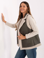 Khaki women's vest with sheepskin.