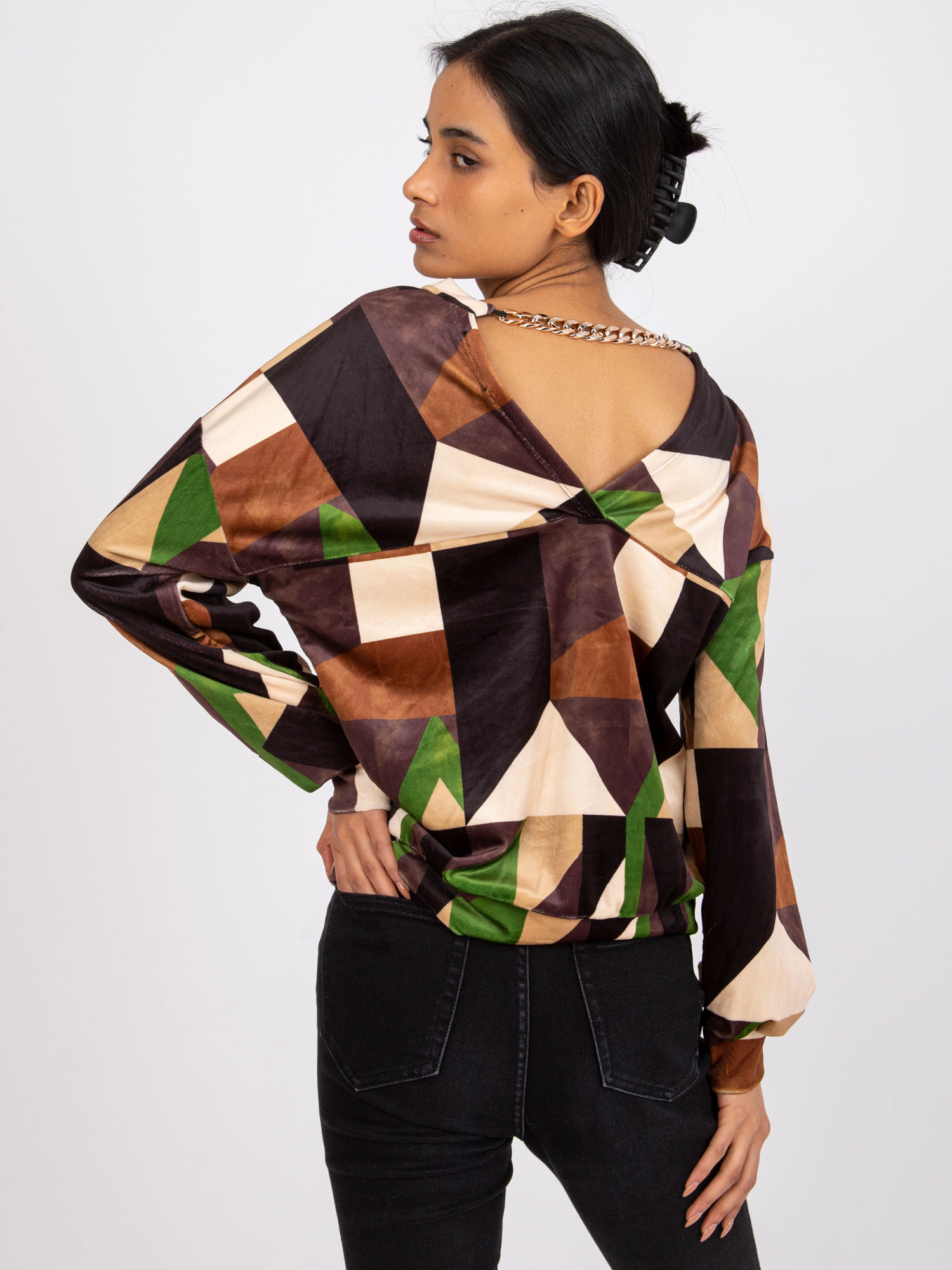 Braune-khaki gemusterte Veloursbluse Liliana.