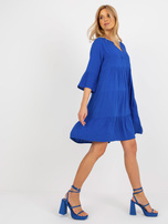 Hurt Kobaltowa sukienka z falbaną i rękawem 3/4 SUBLEVEL