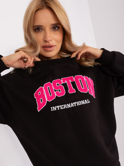 Hurt Czarna dresowa bluza bez kaptura z napisem