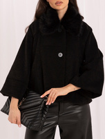 Black short coat with a fur collar.