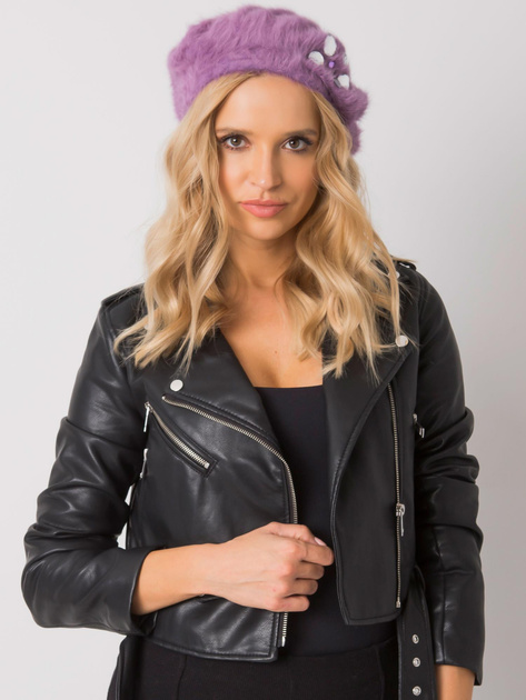 Fioletowy beret damski z aplikacją