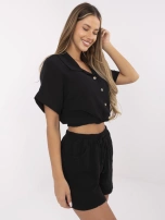Schwarze Musselin-Shorts mit Bindung.