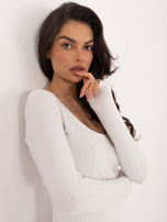 Ecru damskie body basic w prążek RUE PARIS