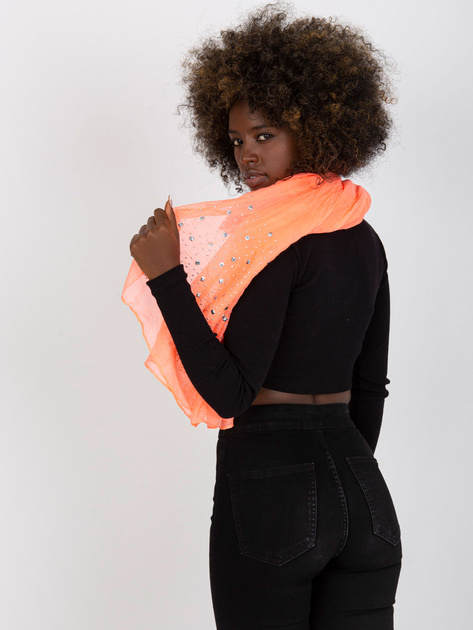 Koralowa zwiewna chusta z wiskozy z dżetami