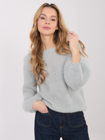 Gray fluffy sweater in a solid color.
