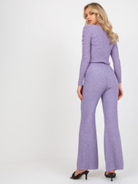 Hurt Fioletowe damskie spodnie dzianinowe z rozcięciem