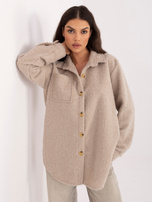 Beżowa koszulowa kurtka z dzianiny boucle RUE PARIS 