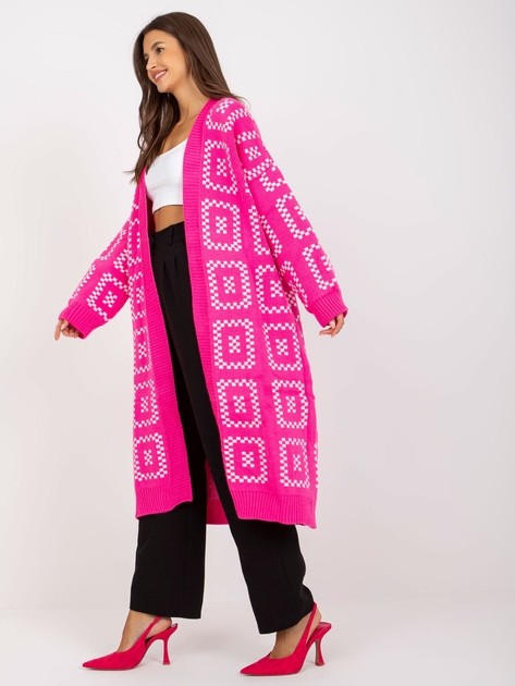 Hurtownia Fluo różowy wzorzysty kardigan bez zapięcia RUE PARIS