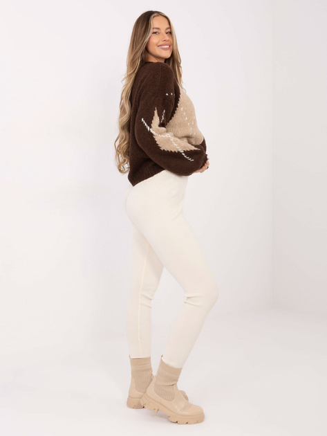 Brązowo-beżowy damski sweter oversize w romby