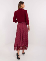 Bordowa satynowa spódnica w groszki RUE PARIS