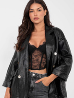 Czarna skórzana marynarka z rękawem 3/4 RUE PARIS 