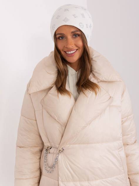 Hurt Ecru damska czapka zimowa z dżetami