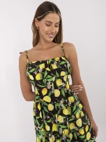 Black-yellow dress with padded cups.