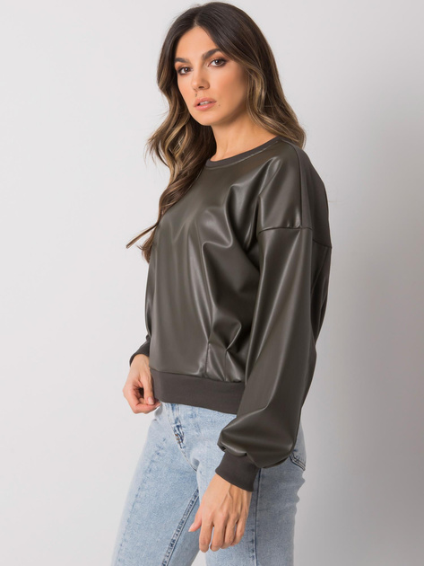 Ciemna khaki bluza z wstawką z ekoskóry Ancora RUE PARIS