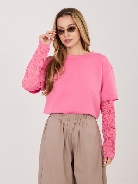 Ciemnoróżowa bluzka z koronkowymi rękawami