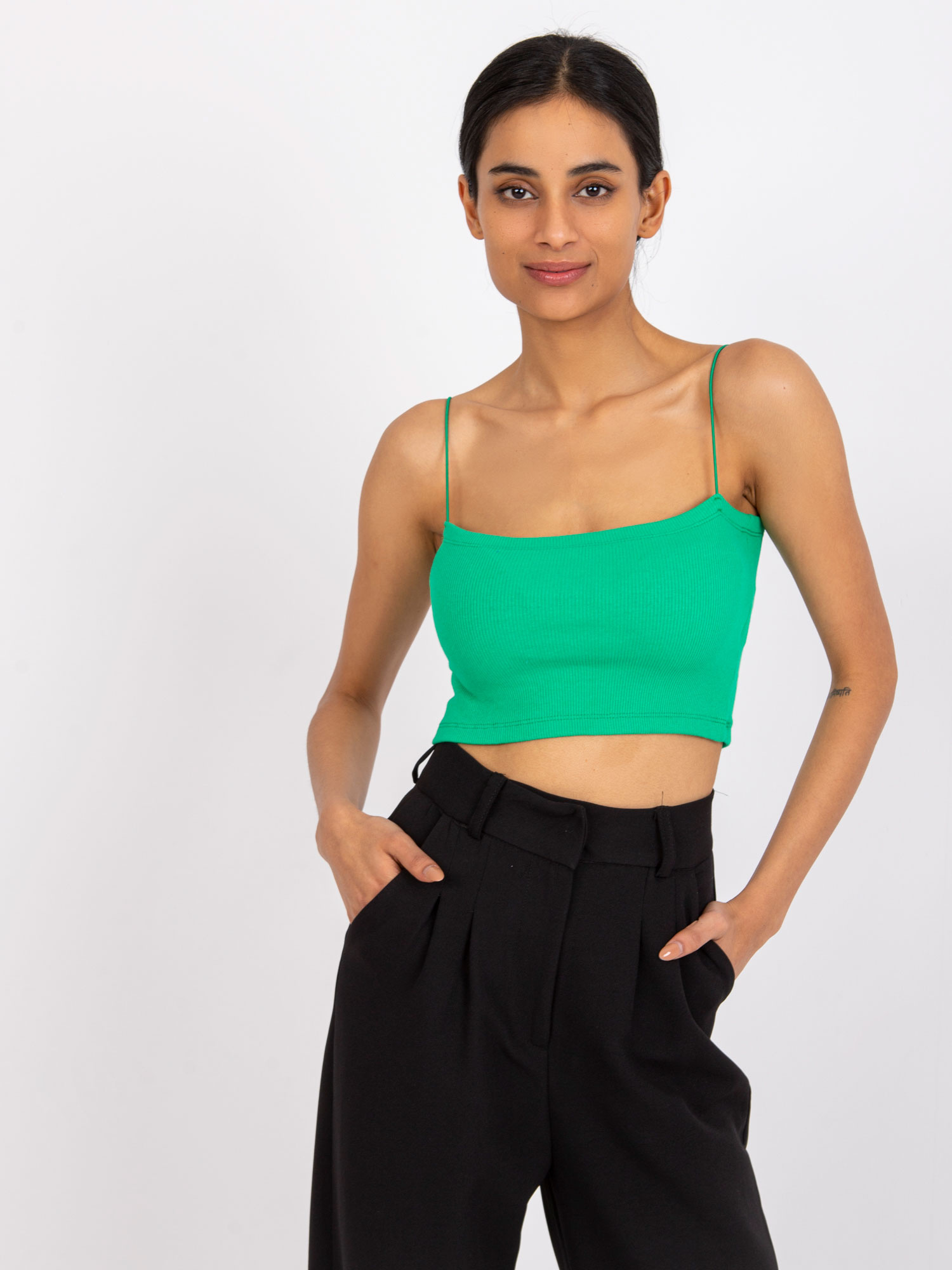 Grünes kurzes Top mit Streifen und Trägern Aria RUE PARIS.