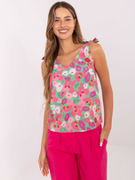 Zielono-różowy top z kolorowym nadrukiem RUE PARIS 