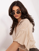 Beżowa damska koszula z rozkloszowanymi rękawami