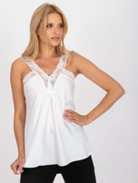 Biały top z imitacji satyny z koronką OCH BELLA