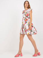 Hurtownia internetowa Biała mini sukienka w kwiaty z krótkim rękawem