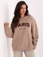 Ciemnobeżowa ocieplana bluza z napisem 